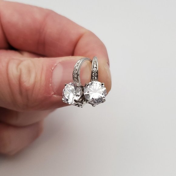 925 Sterling Silver Brilliant Clear Round Cubic Zirconia Stone Earrings - Picture 4 of 7